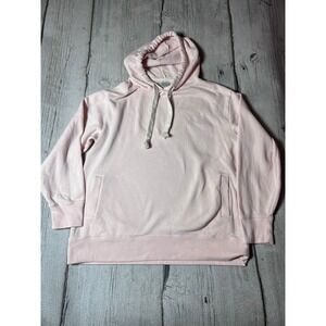 J Crew Vintage‎ Fleece Hoodie Pink Pullover Hooded Sweatshirt Size L